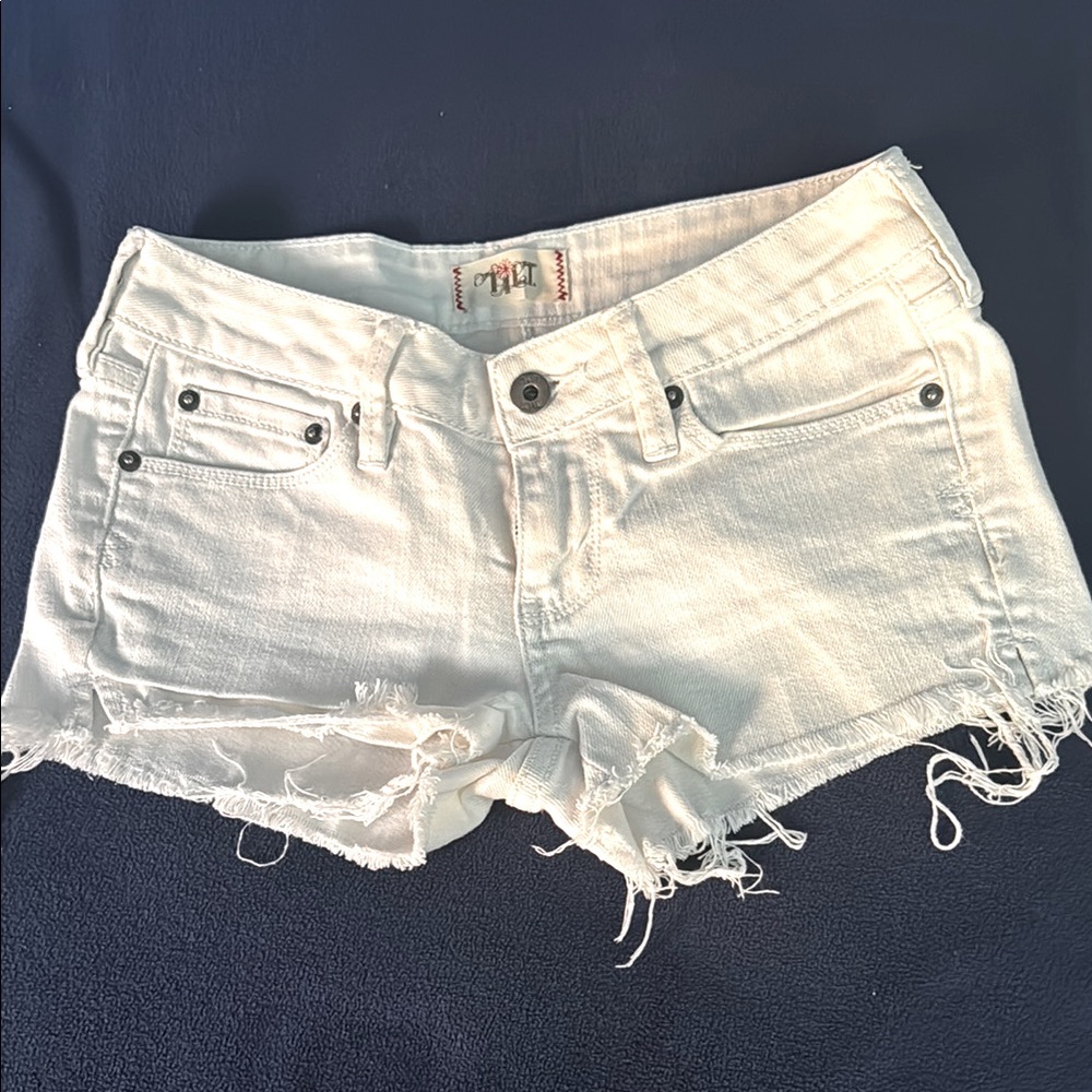 White Jean Shorts Distressed Frayed Hem
